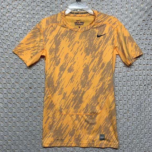 Nike Other - Nike Pro Combat‎ Dri Fit Shirt Mens Sz L Orange Pattern Short Sleeve Compression